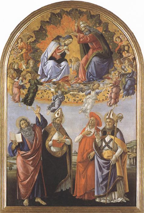 Sandro Botticelli Coronation of the Virgin,with Sts john the Evangelist,Augustine,jerome and Eligius or San Marco Altarpiece (mk36) China oil painting art